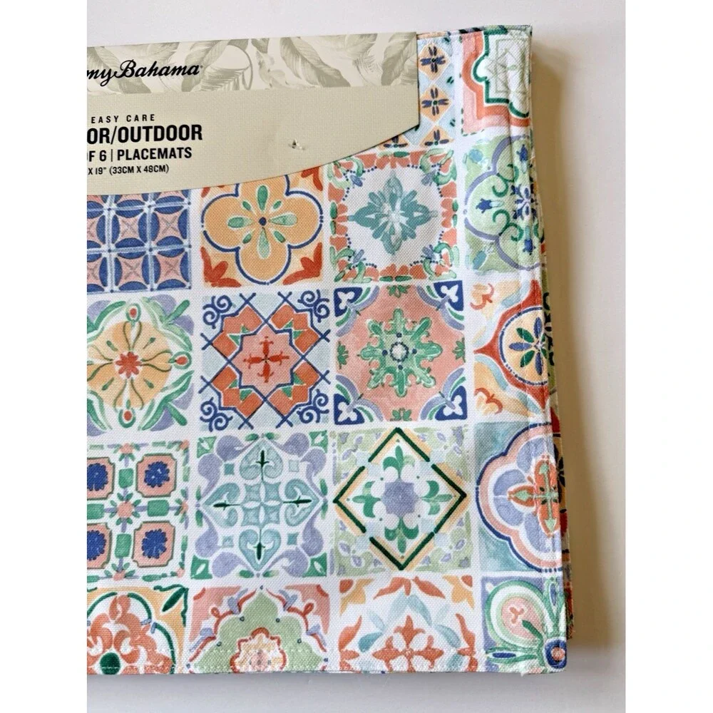 Tommy Bahama Indoor Outdoor Placemats Coastal Tiles Fade and Waterproof Set of 6